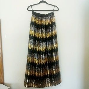 Silver, Gold, and Black Sequin Full Length Skirt